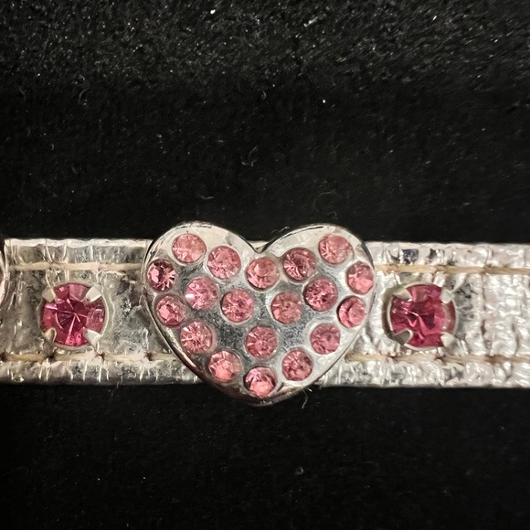 Silver with pink rhinestone hearts 14” dog collar, good condition. - Picture 2 of 8